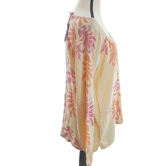 Lascana Blouse Peach Peasant Long Sleeve Tropical Womens Size 4 - Picture 3 of 8